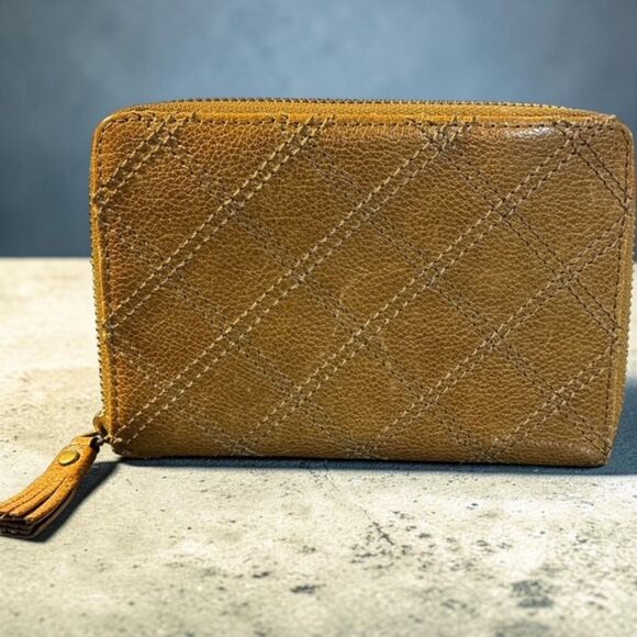 ANTONIO MELANI Handbags - Antonio Melani Quilted Pebbled Leather Zip-Around Wallet – Caramel Tan